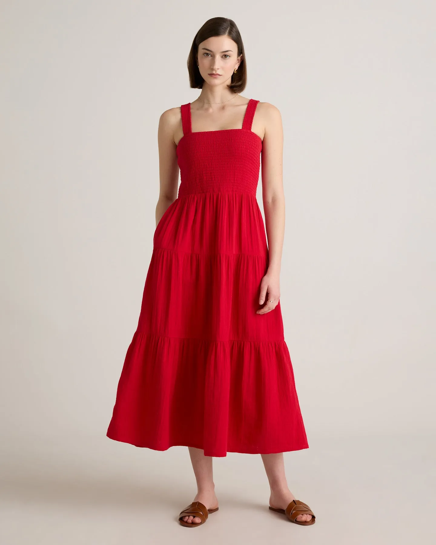 100% Organic Cotton Gauze Smocked Sleeveless Maxi Dress