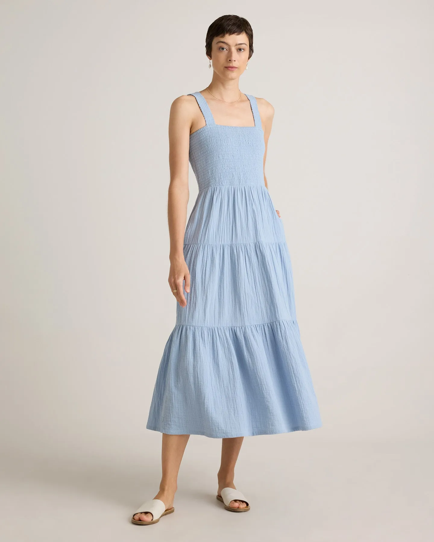 100% Organic Cotton Gauze Smocked Sleeveless Maxi Dress
