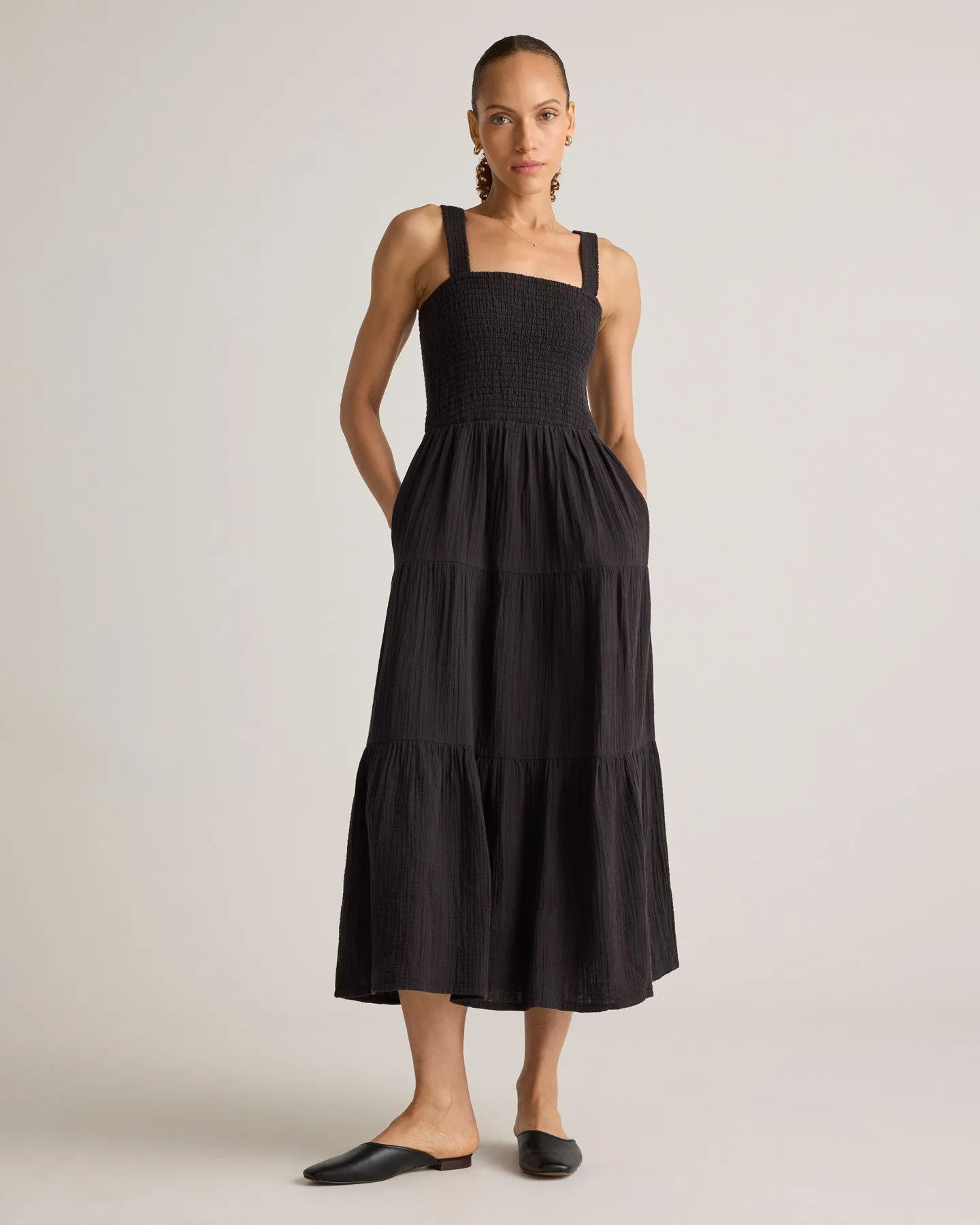 100% Organic Cotton Gauze Smocked Sleeveless Maxi Dress