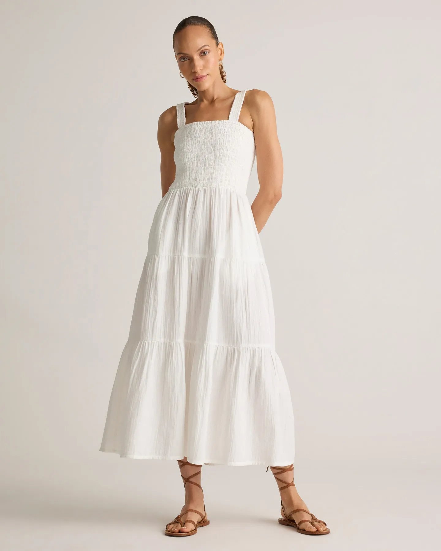 100% Organic Cotton Gauze Smocked Sleeveless Maxi Dress
