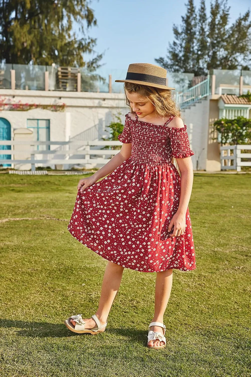 Arshiner Girls Casual Summer Floral Sleeveless Sundress Cami Dress