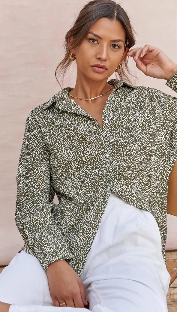 Ayla Shirt - Khaki Print