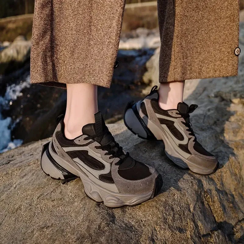 binfenxie  -  2024 New Suede Leather Women Sneakers Lace Up Platform Flats Casual Shoes Chunky Sneakers SIZE 35-40