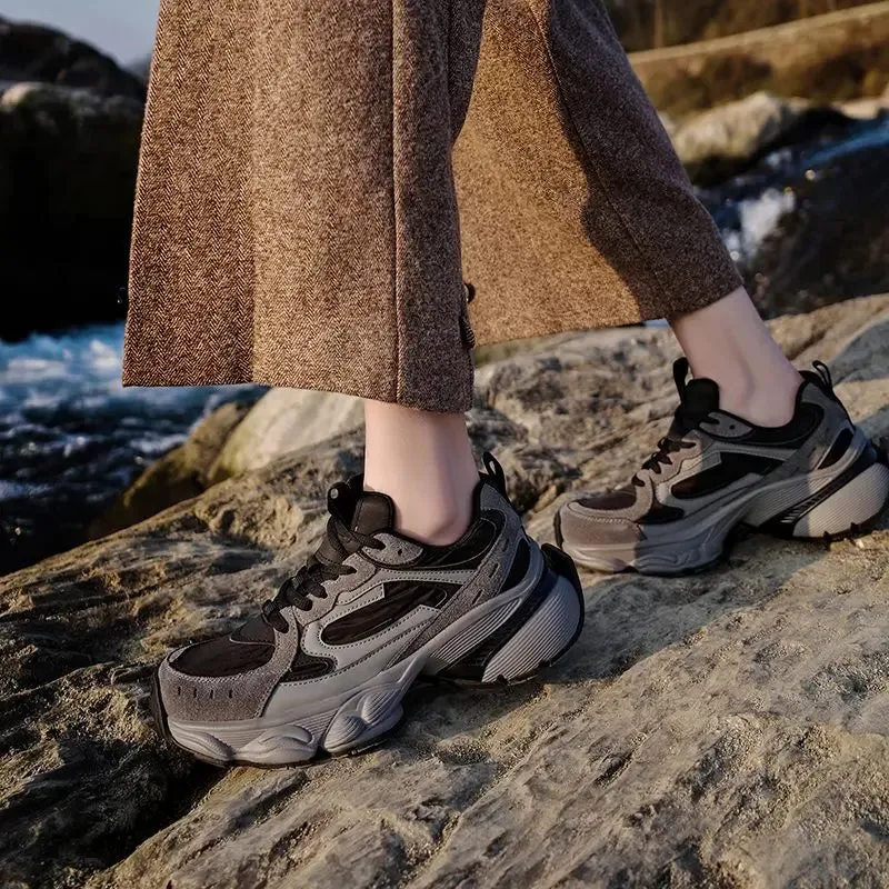 binfenxie  -  2024 New Suede Leather Women Sneakers Lace Up Platform Flats Casual Shoes Chunky Sneakers SIZE 35-40