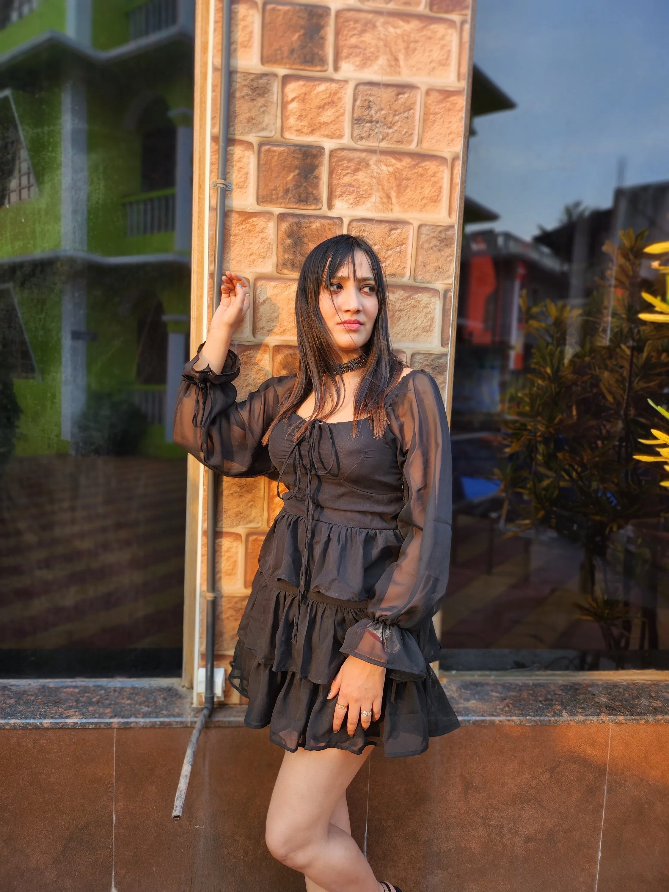 Black Georgette Mini Dress