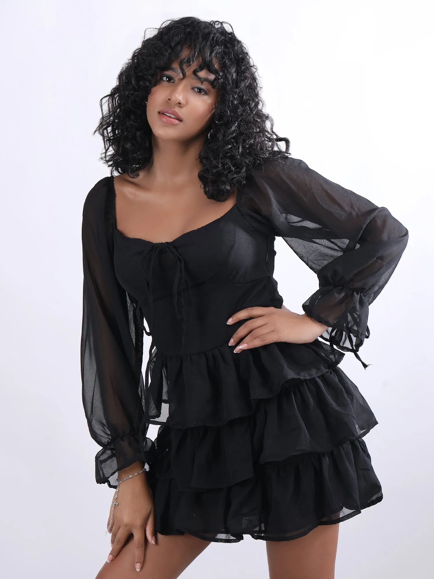 Black Georgette Mini Dress