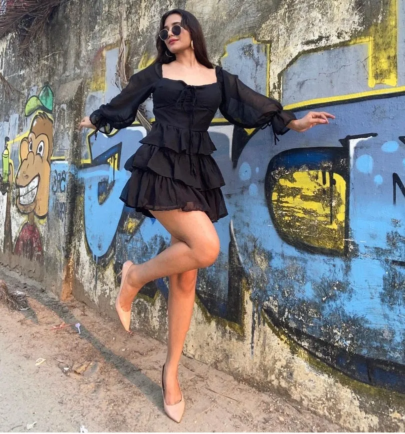 Black Georgette Mini Dress