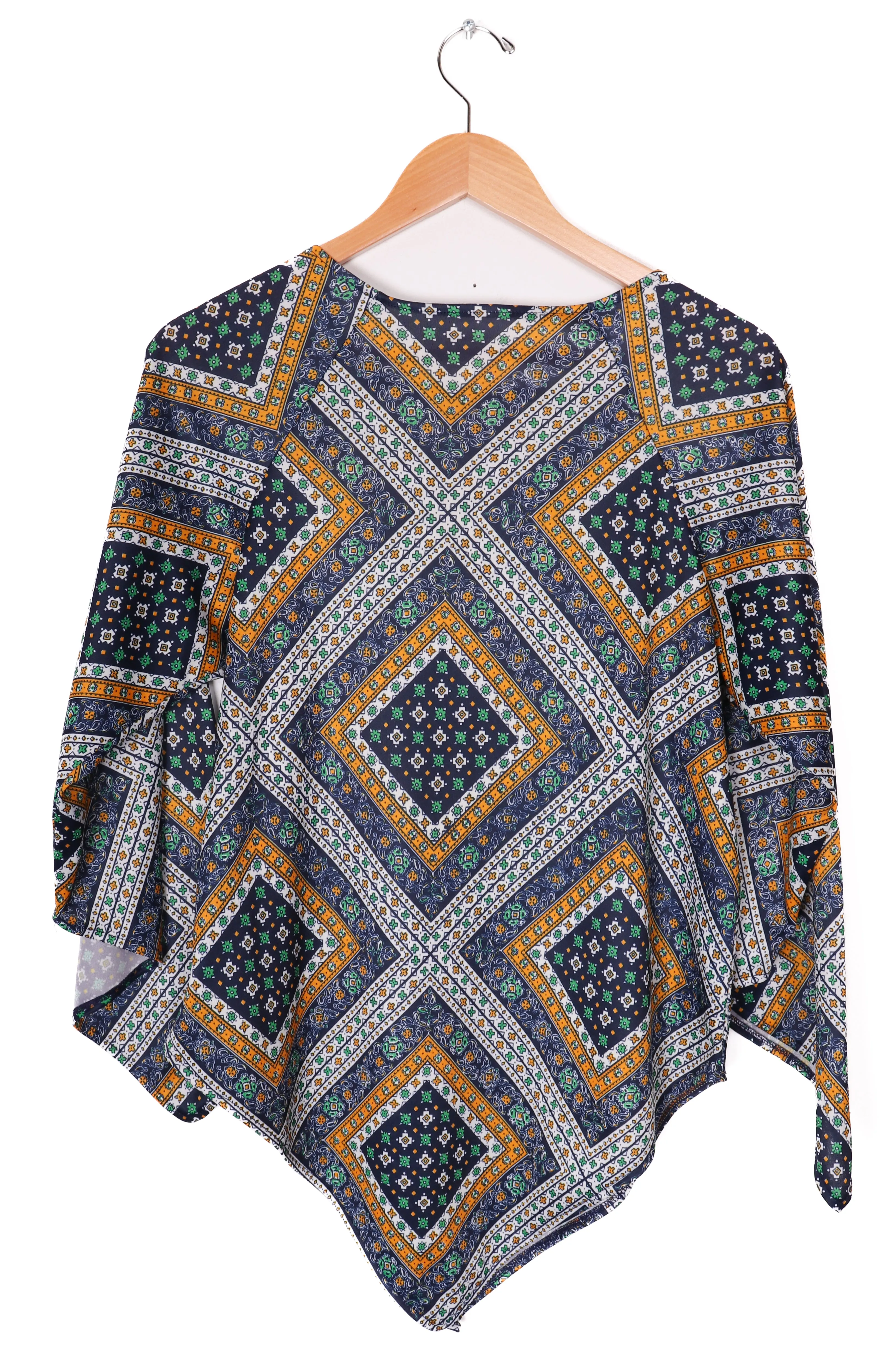 Blue Oriental Patterns Polyester Flowy Blouse Top