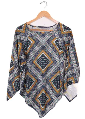 Blue Oriental Patterns Polyester Flowy Blouse Top