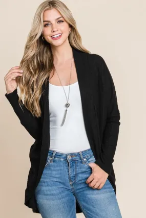 Blue Zone Planet |  BOMBOM Open Front Waffle Knit Cocoon Cardigan