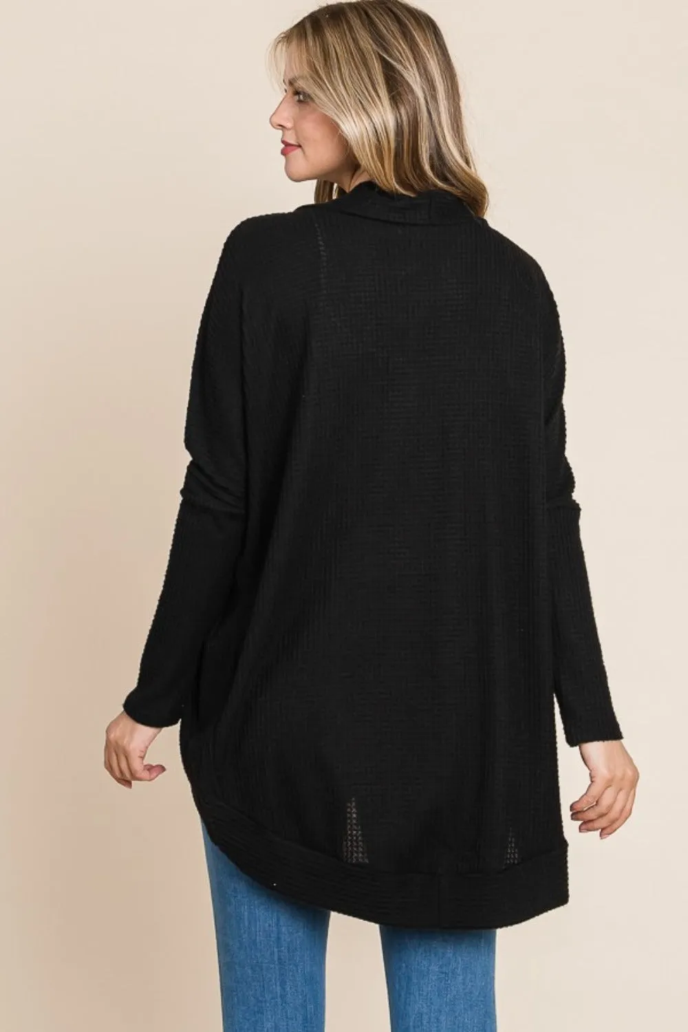 Blue Zone Planet |  BOMBOM Open Front Waffle Knit Cocoon Cardigan