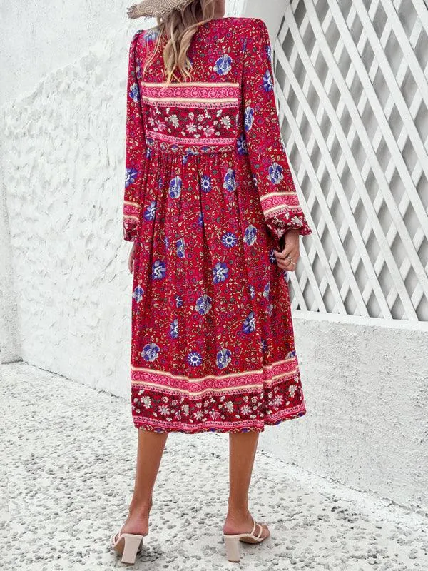 Bohemian Escape Women's Long Sleeve Resort Dress in Viscose