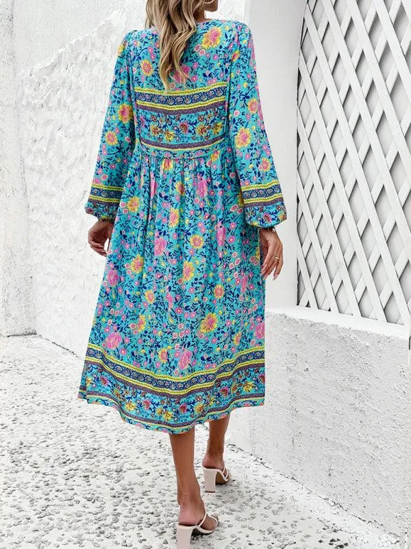 Bohemian Escape Women's Long Sleeve Resort Dress in Viscose