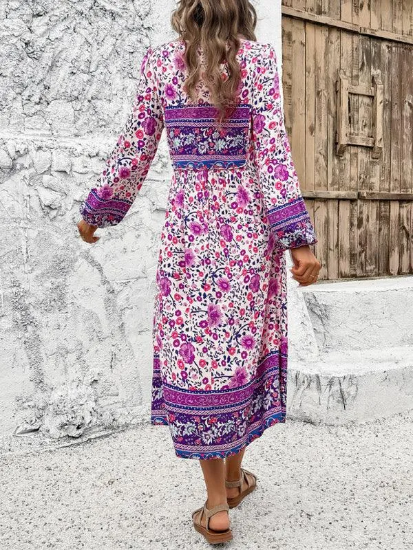 Bohemian Escape Women's Long Sleeve Resort Dress in Viscose