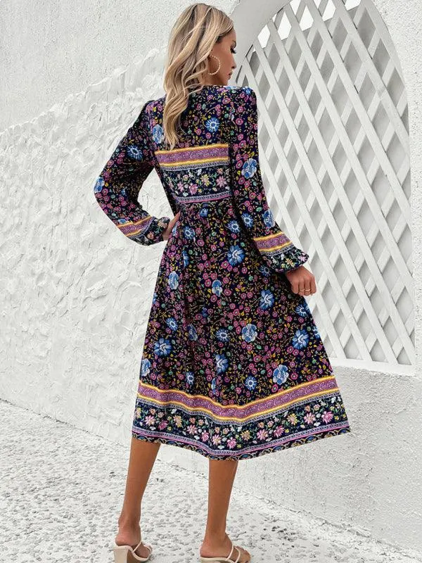Bohemian Escape Women's Long Sleeve Resort Dress in Viscose