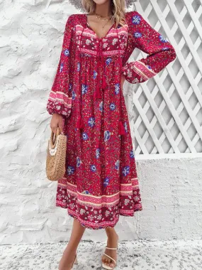 Bohemian Escape Women's Long Sleeve Resort Dress in Viscose