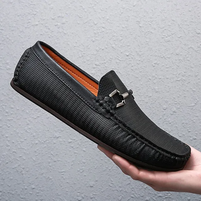 Casual Flats Men Shoes Breathable Loafers Genuine Leather Comfortable Slip Moccasins