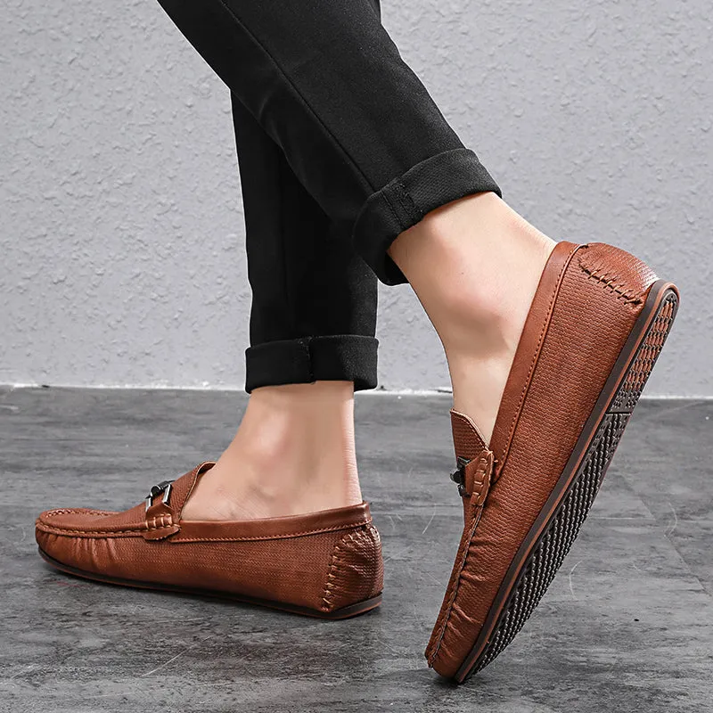 Casual Flats Men Shoes Breathable Loafers Genuine Leather Comfortable Slip Moccasins