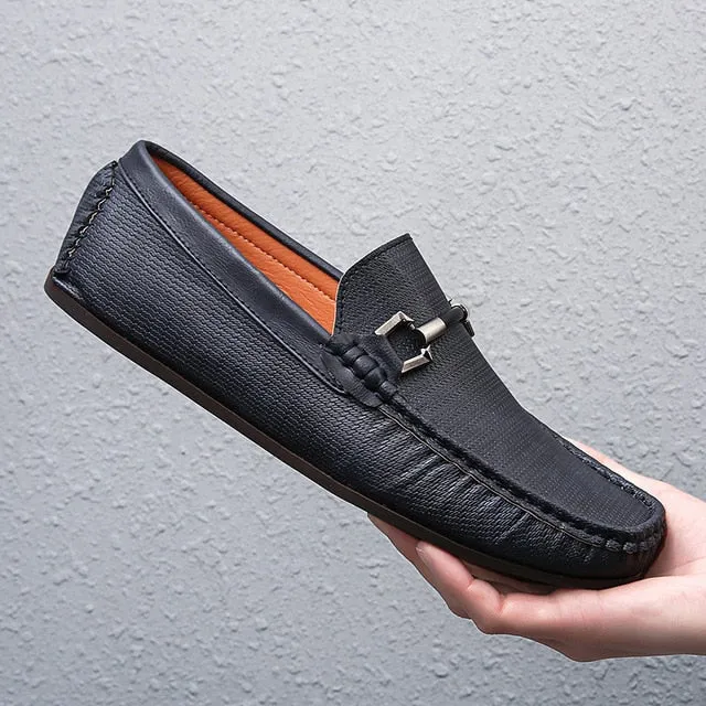 Casual Flats Men Shoes Breathable Loafers Genuine Leather Comfortable Slip Moccasins