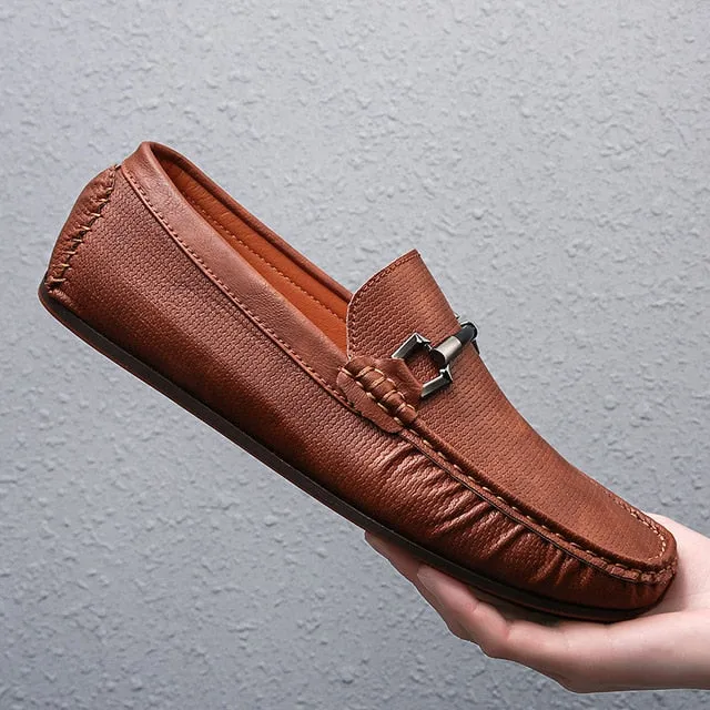 Casual Flats Men Shoes Breathable Loafers Genuine Leather Comfortable Slip Moccasins