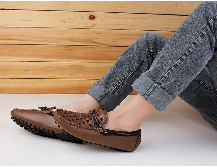 Casual Flats Men Shoes Breathable Loafers Genuine Leather Comfortable Slip Moccasins
