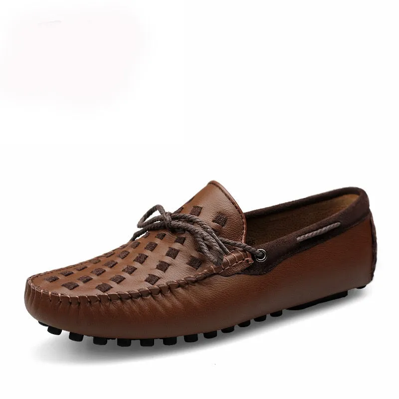 Casual Flats Men Shoes Breathable Loafers Genuine Leather Comfortable Slip Moccasins