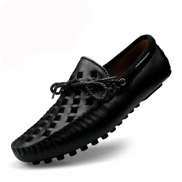 Casual Flats Men Shoes Breathable Loafers Genuine Leather Comfortable Slip Moccasins