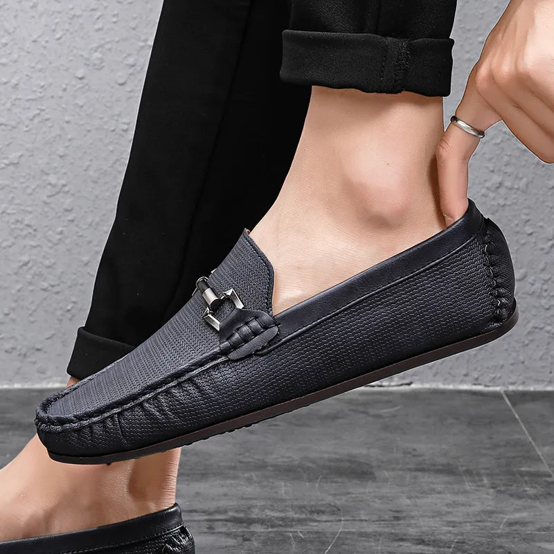 Casual Flats Men Shoes Breathable Loafers Genuine Leather Comfortable Slip Moccasins