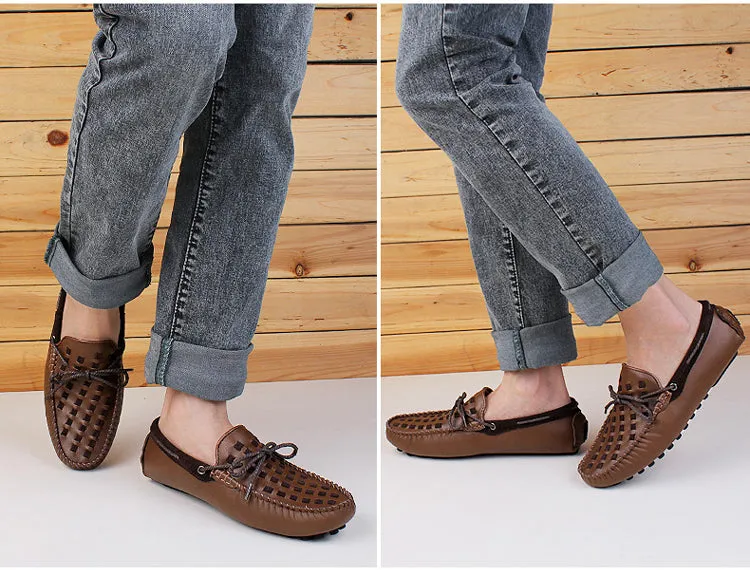 Casual Flats Men Shoes Breathable Loafers Genuine Leather Comfortable Slip Moccasins