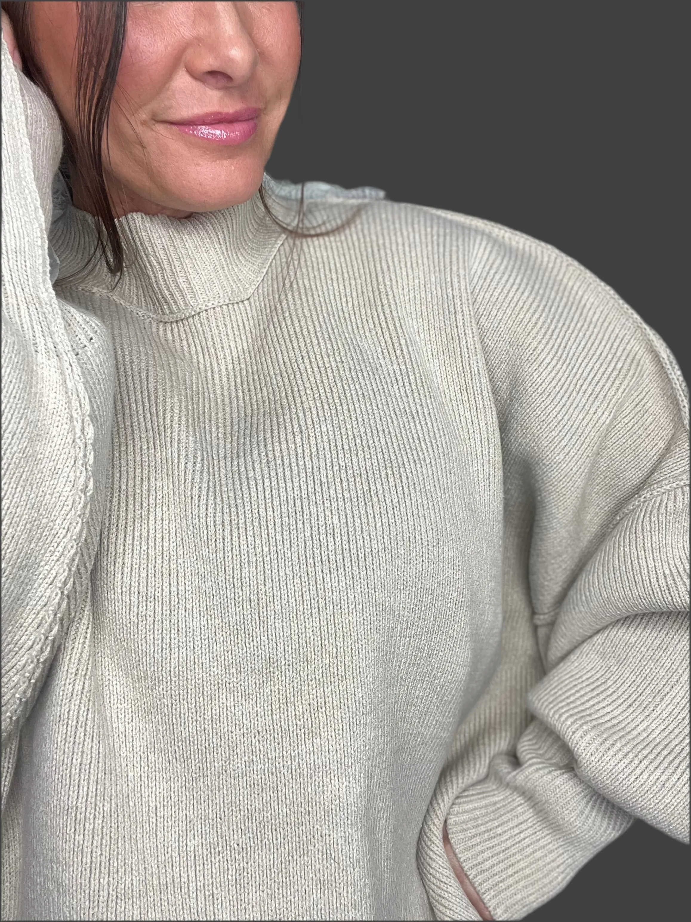 Cozy Nights Oversized Sweater- Beige