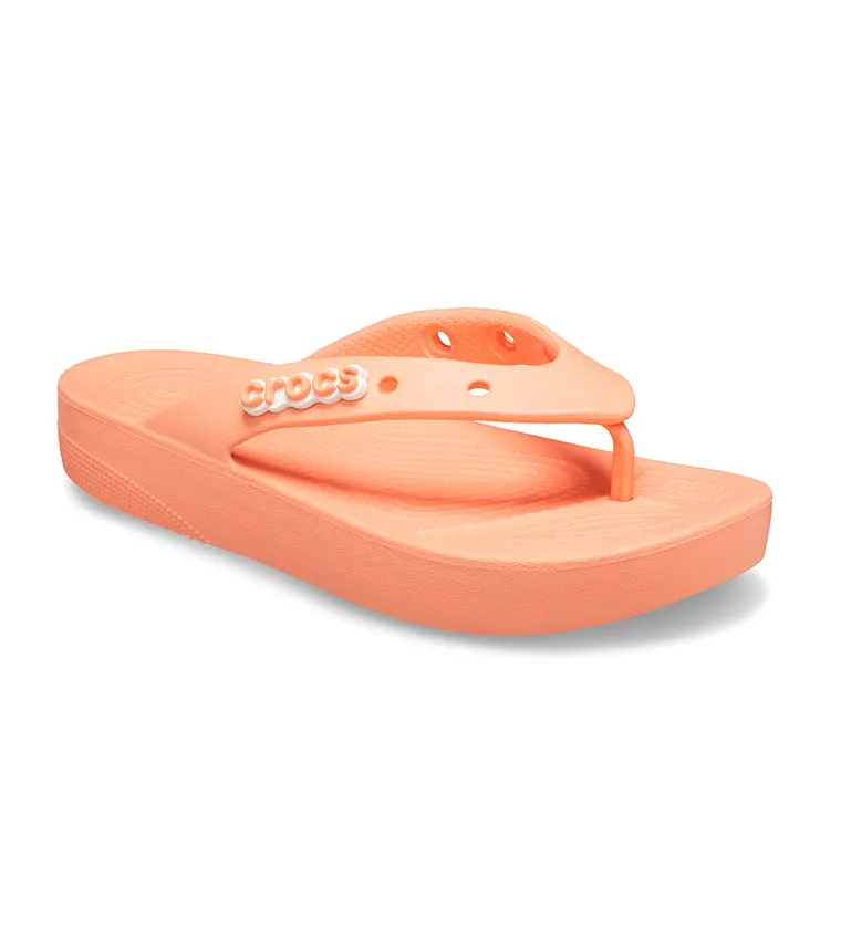 Crocs Women's Classic Flip Flops Platform Sandals | Papaya