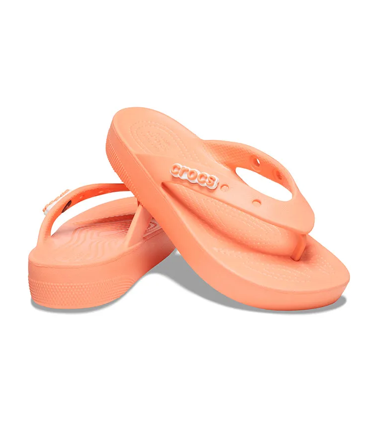 Crocs Women's Classic Flip Flops Platform Sandals | Papaya