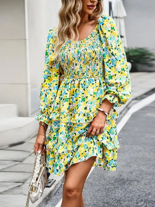 Elegant Floral V-neck Long Sleeve Dress by JakotoHoliday