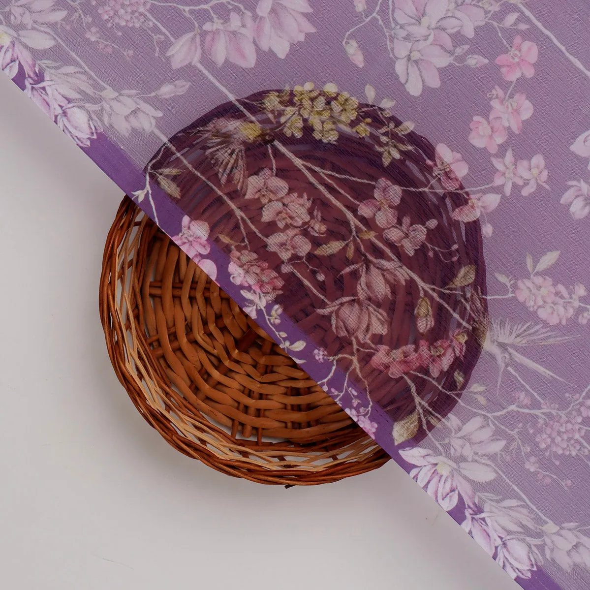FAB VOGUE Studio Purple Floral Chiffon Fabric - Digital Printed Polyester