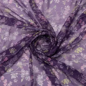 FAB VOGUE Studio Purple Floral Chiffon Fabric - Digital Printed Polyester