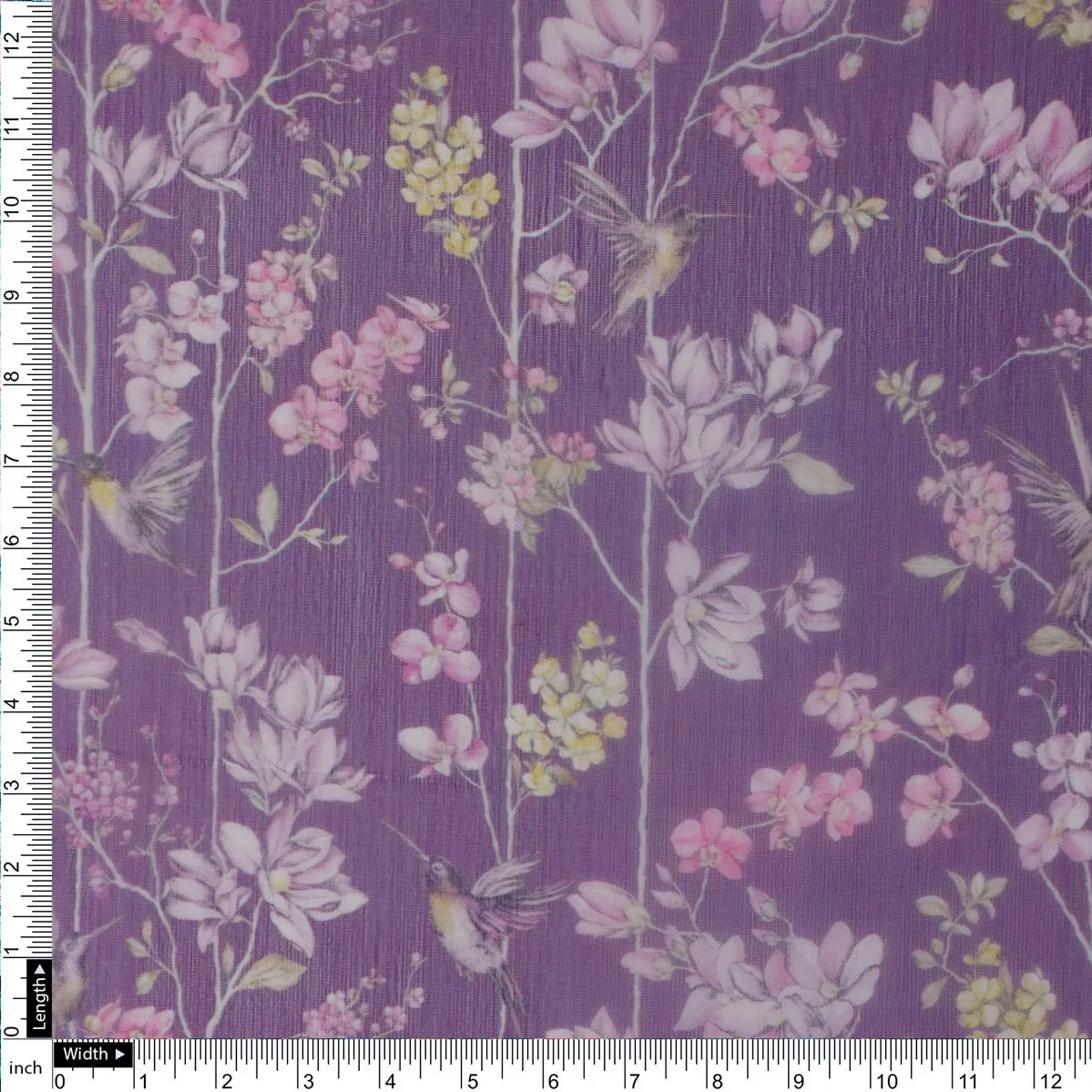 FAB VOGUE Studio Purple Floral Chiffon Fabric - Digital Printed Polyester