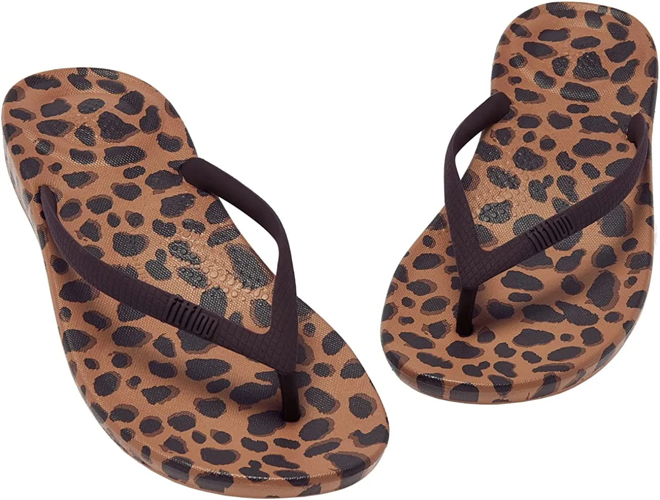 FitFlop iQushion Leopard Slip On Open Toe Flat Flip Flops Open Toe Sandals
