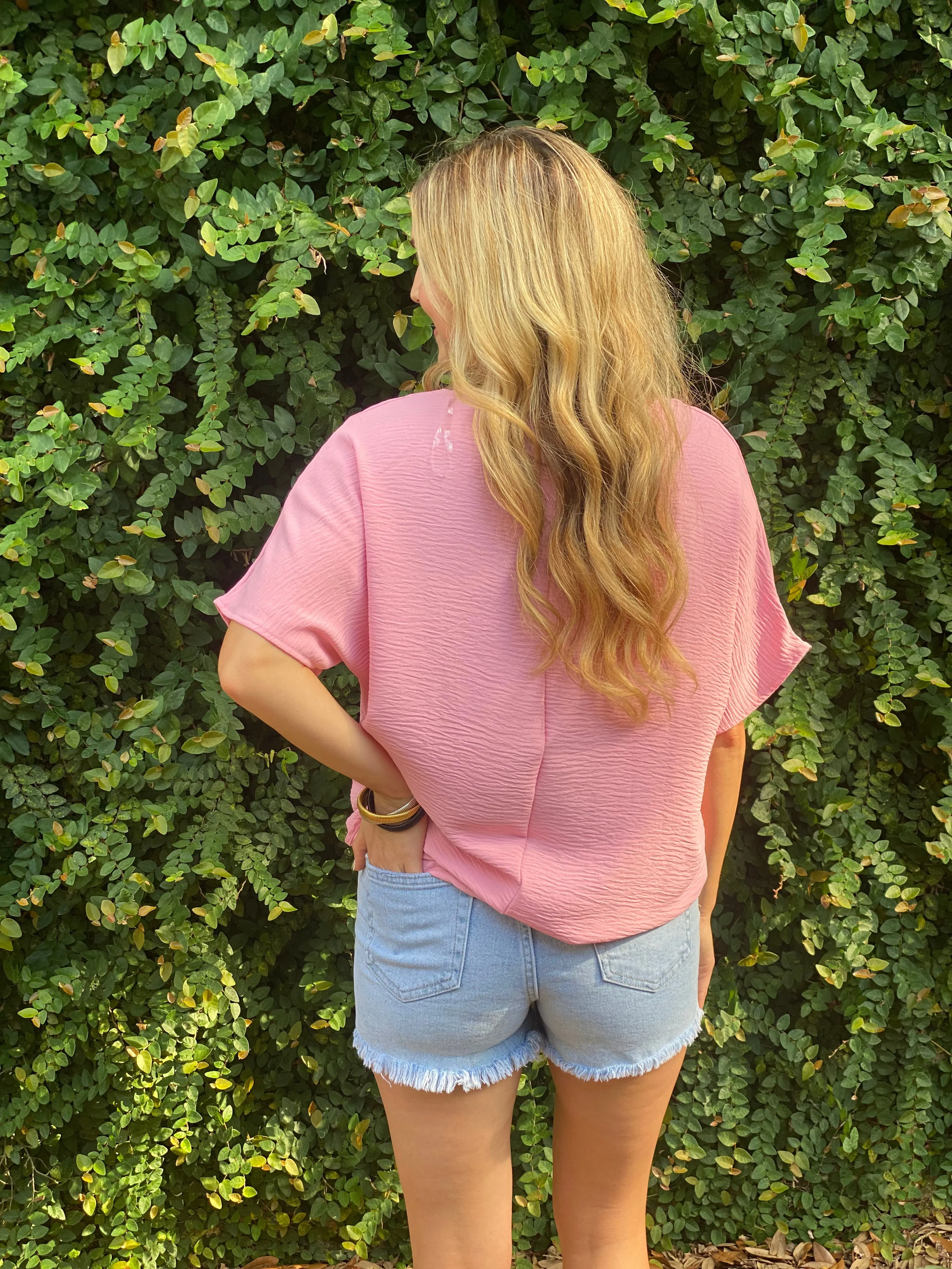 Flowy V Blouse-Baby Pink