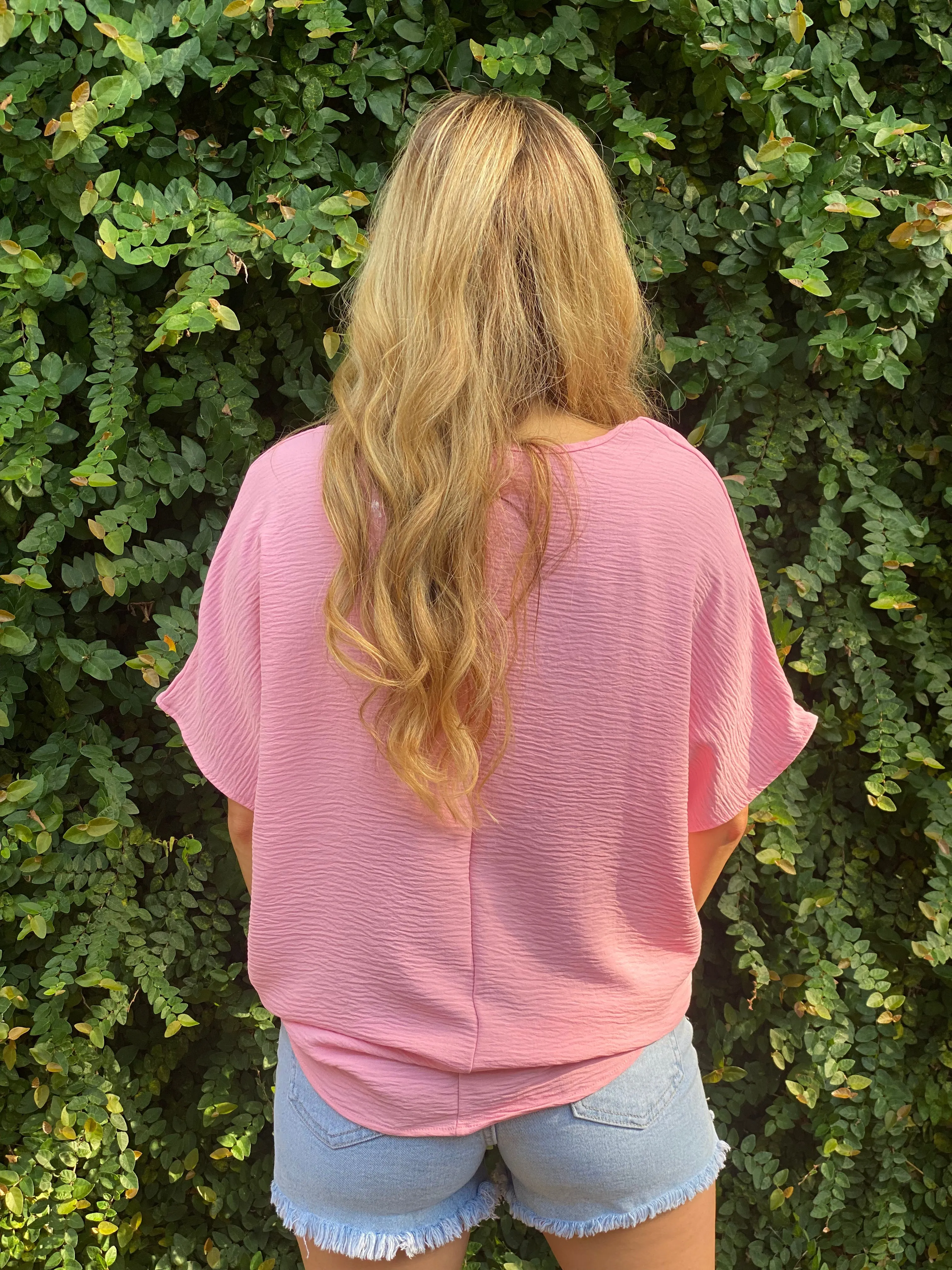 Flowy V Blouse-Baby Pink