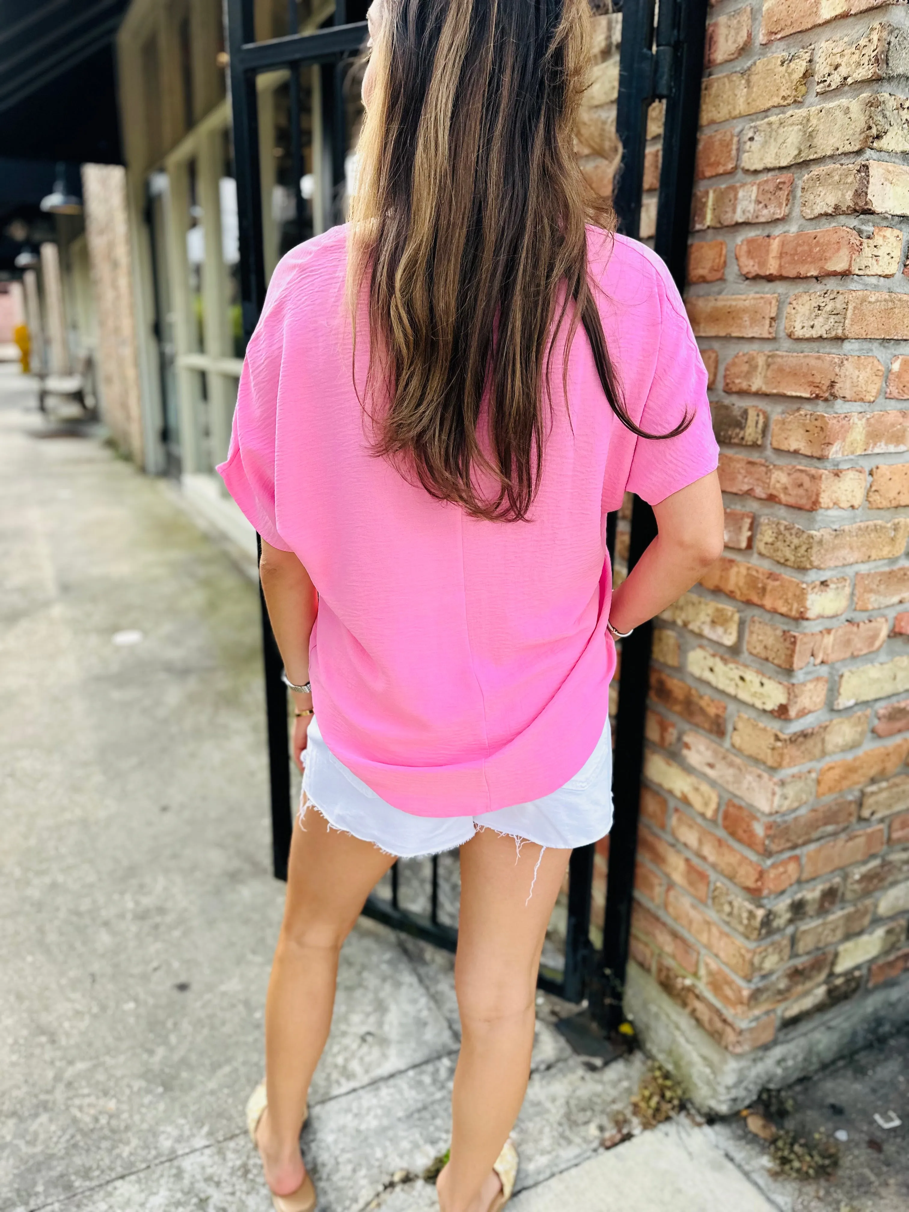Flowy V Blouse-Baby Pink