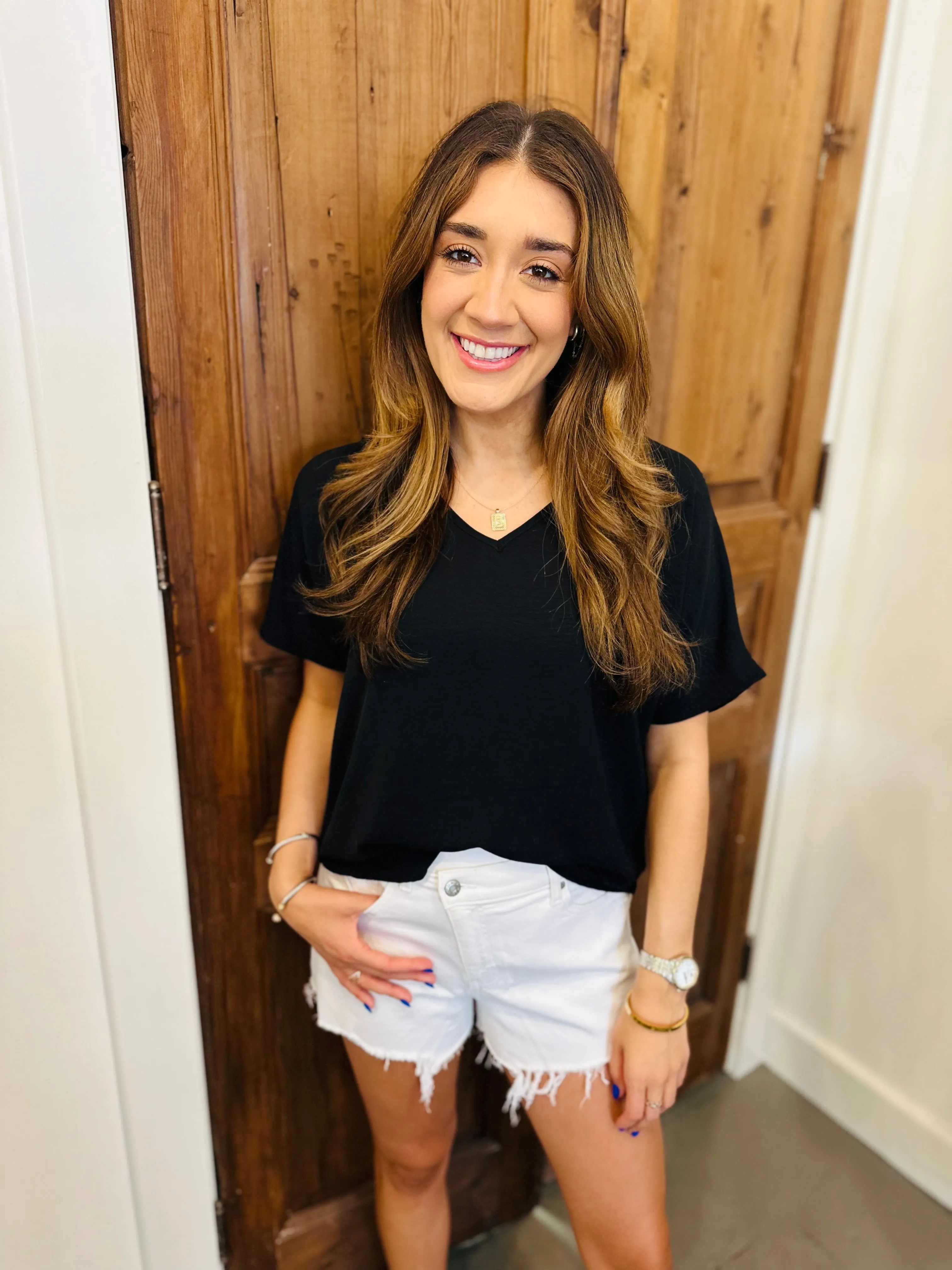 Flowy V Blouse-Black