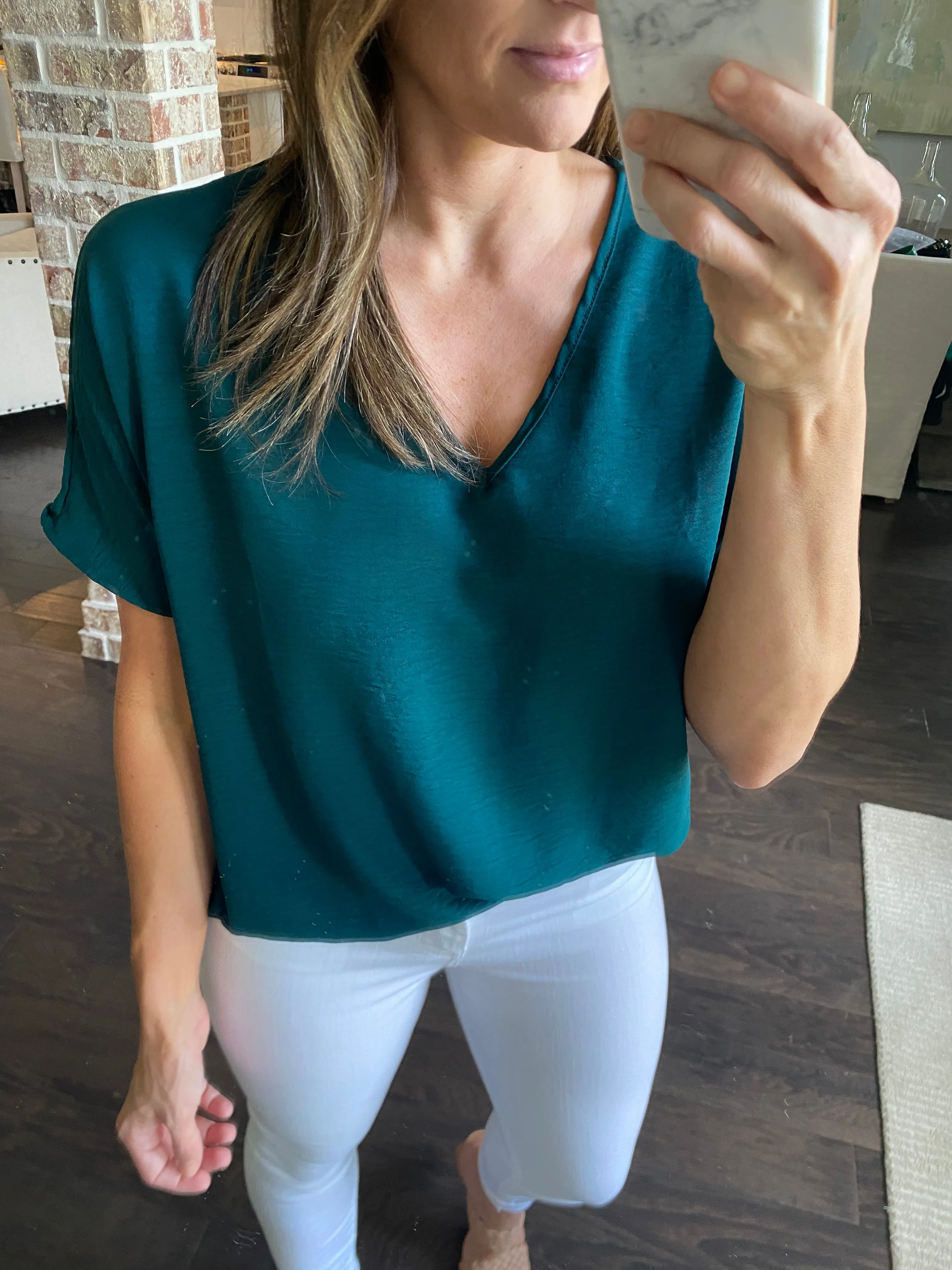 Flowy V Blouse- Green