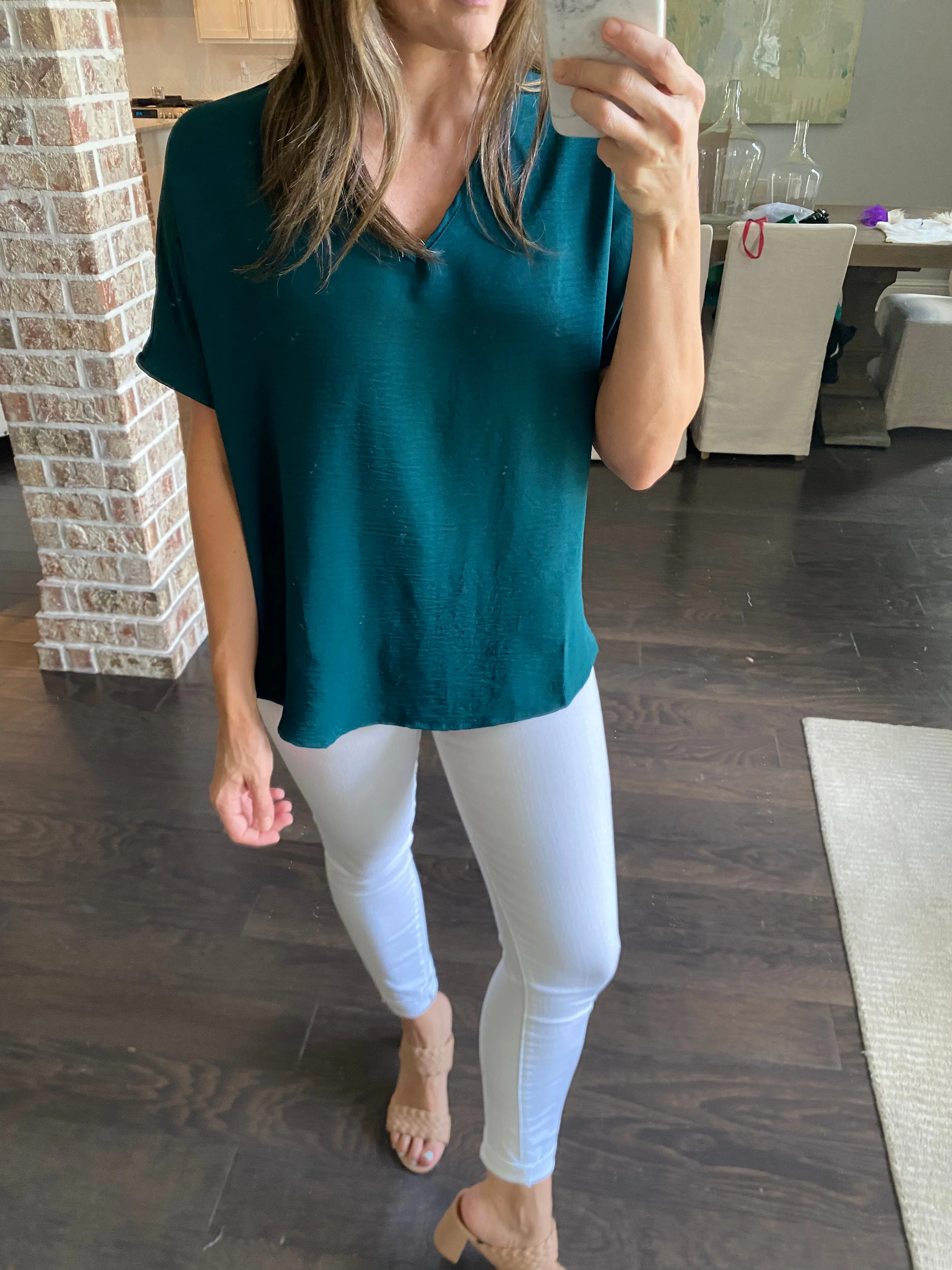 Flowy V Blouse- Green