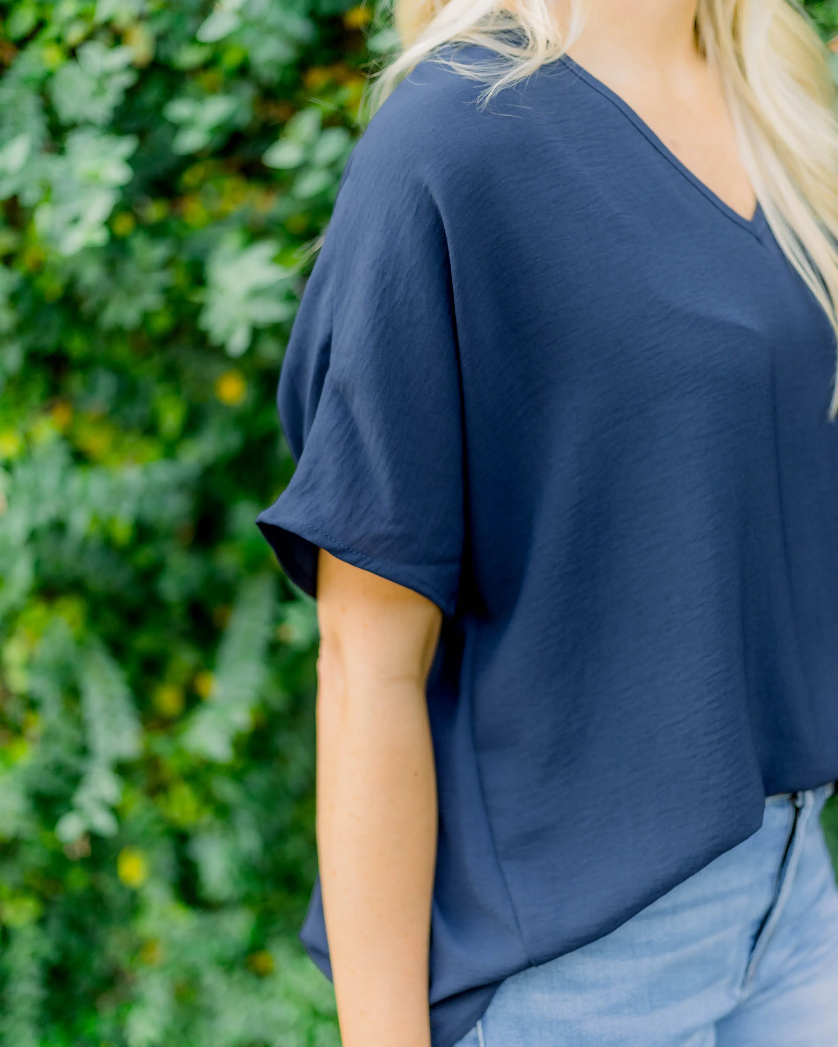 Flowy V Blouse- Navy