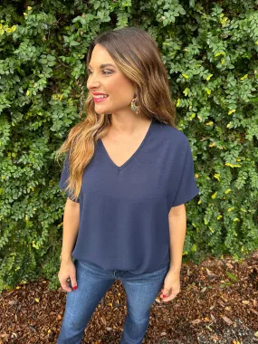 Flowy V Blouse- Navy