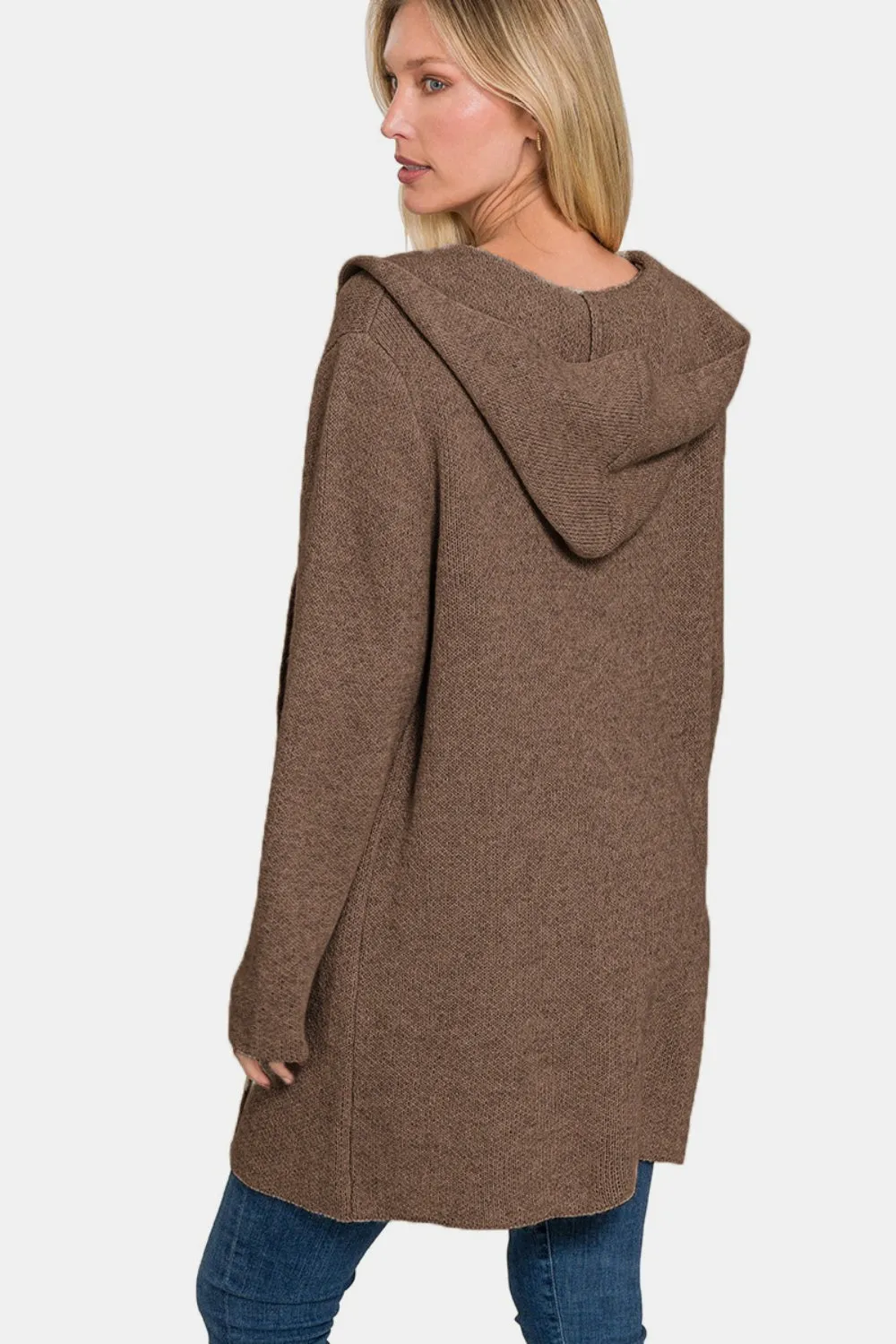 Melanie Brown Hooded Open Front Sweater Cardigan