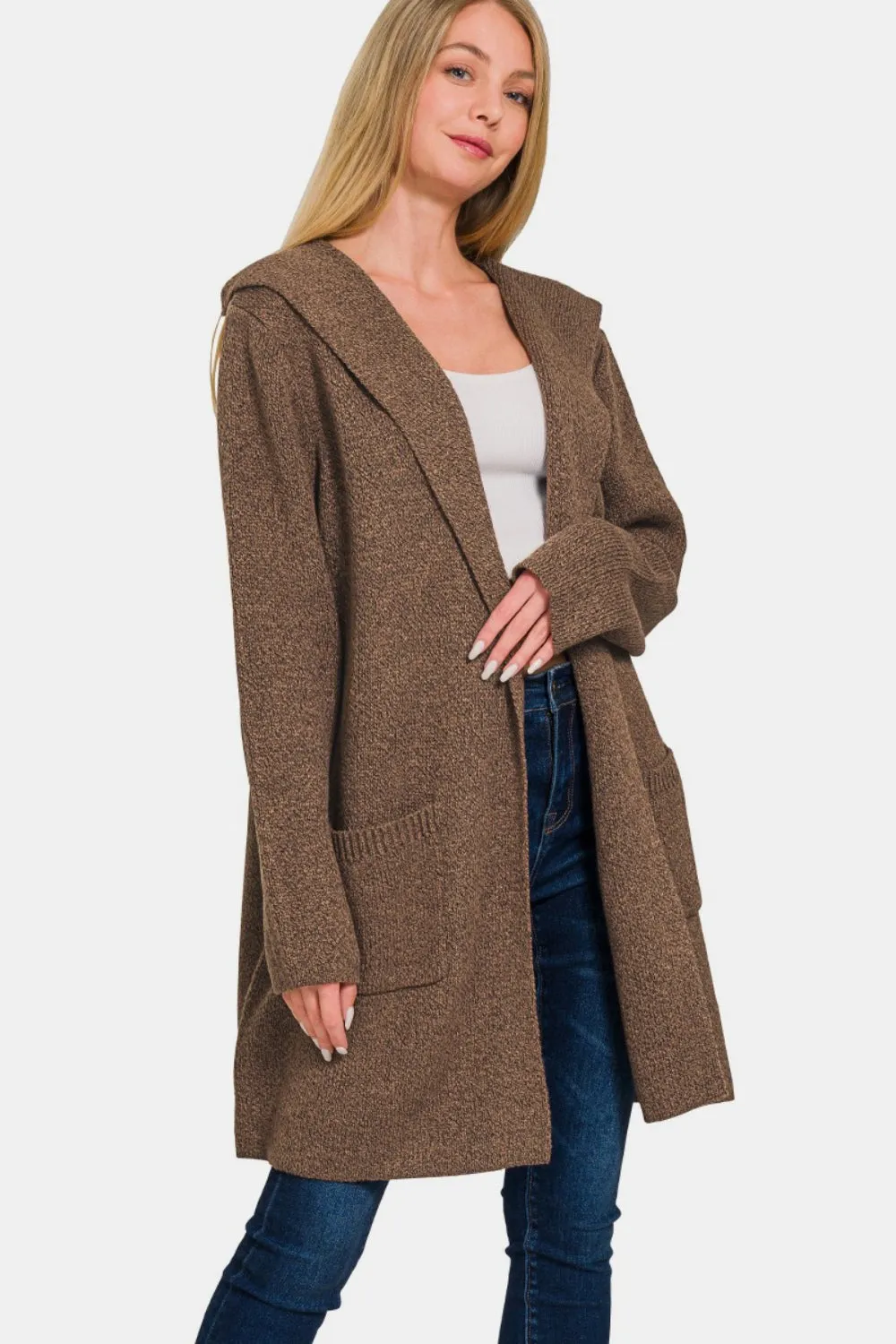 Melanie Brown Hooded Open Front Sweater Cardigan