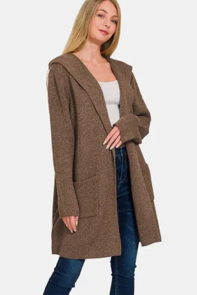 Melanie Brown Hooded Open Front Sweater Cardigan