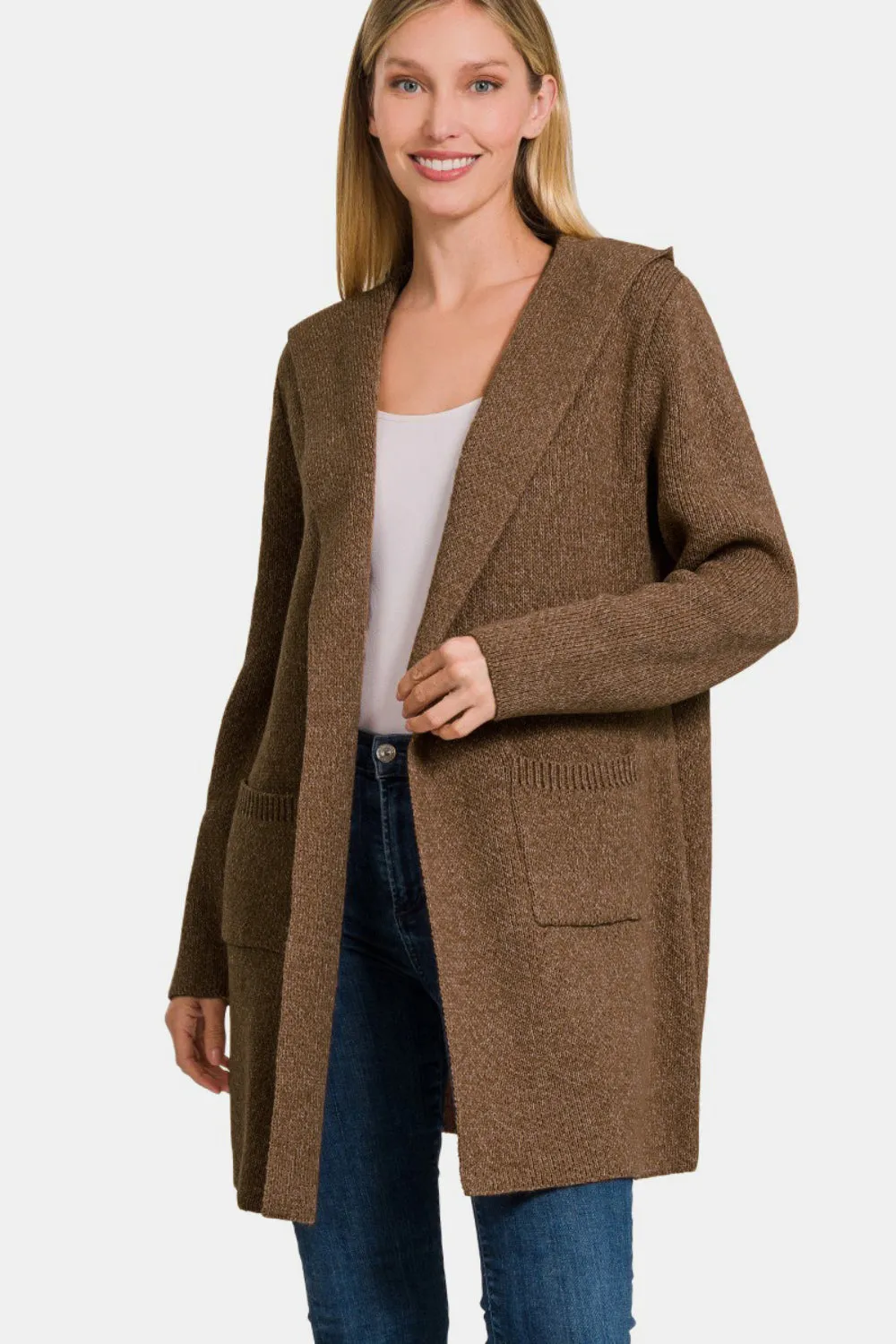Melanie Brown Hooded Open Front Sweater Cardigan