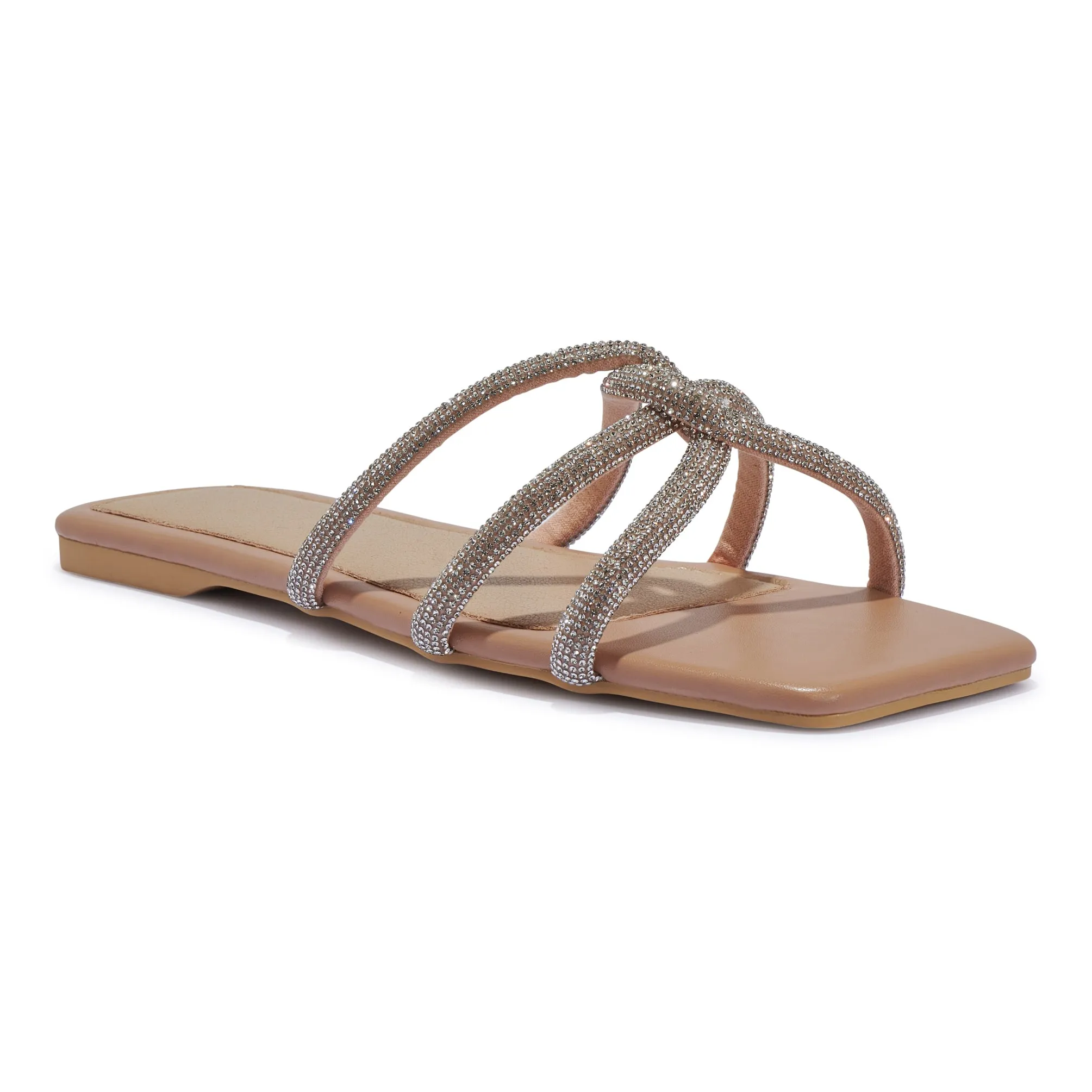 PARKER20 DIAMANTE KNOT FLAT SQUARE TOE SANDAL